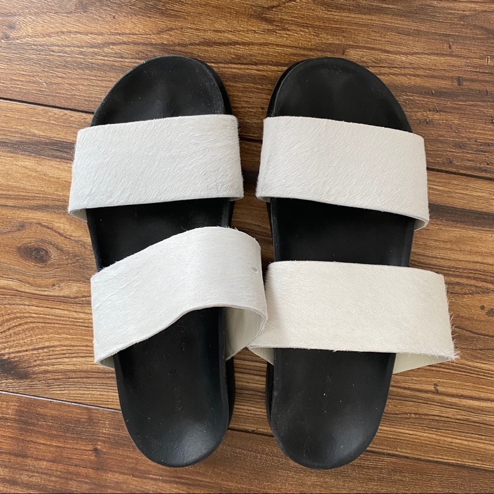 White leather and fur Osklen slide sandals